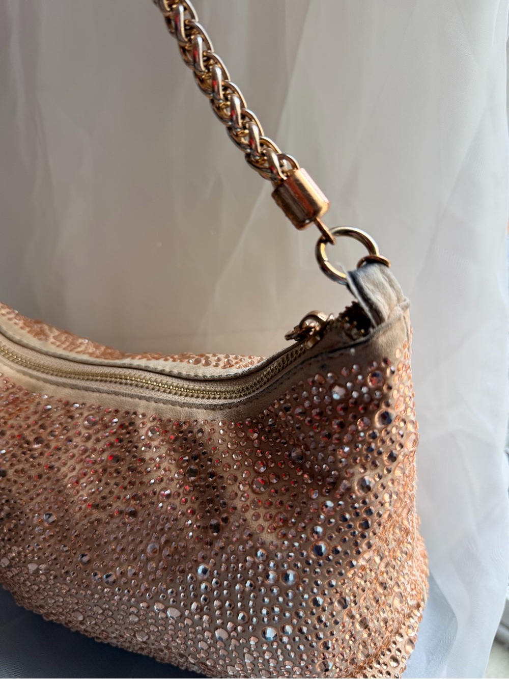 Sparkling Rose Gold Hobo Bag with Gold Chain - Picture 9 of 15